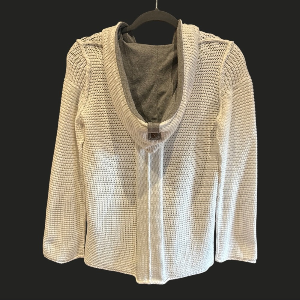 PURE Cotton Handknit Chunky White Button Cardigan Sweater Hoodie S/M‎ - Picture 2 of 9